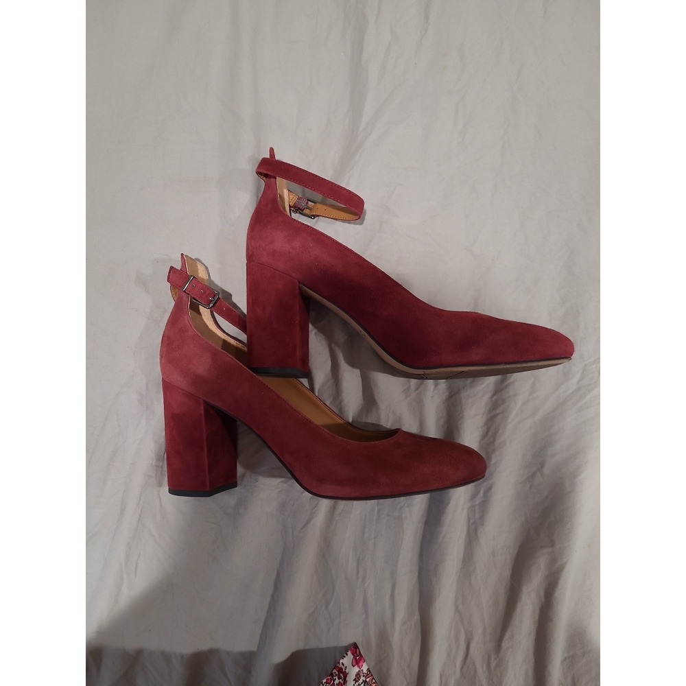 Abbington Burgundy Suede Franco Sarto Pump Women's SZ 10M ankle strap block heel